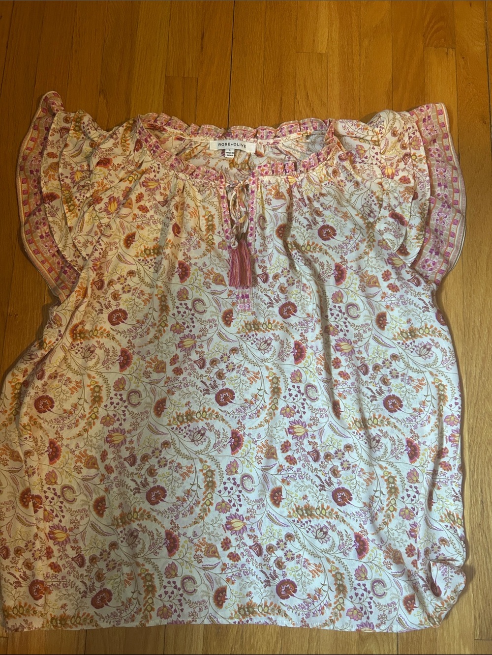 Rose & Olive Pink Floral Peasant Top Size Large